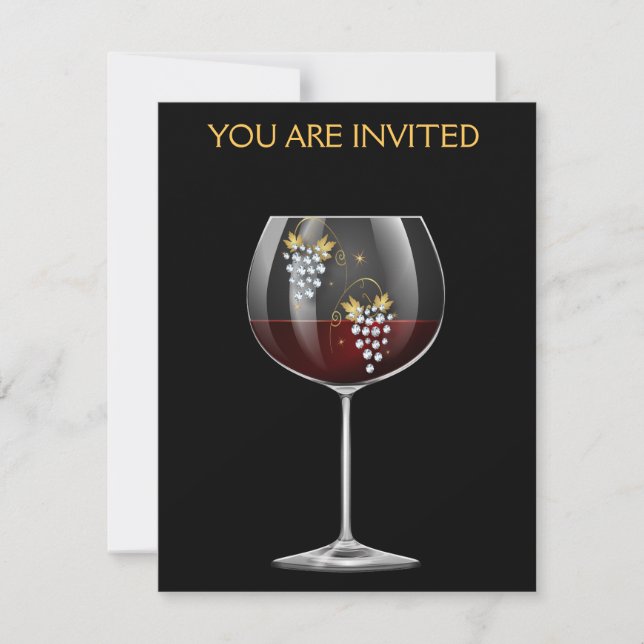 Diamond Grapes - Classy Wine Glass Invitation (Front)