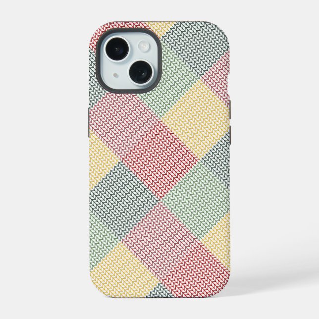 Diamond Grid Pattern Modern Holiday Christmas iPhone 15 Case (Back)