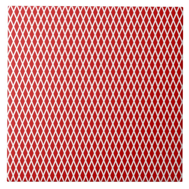 Diamond grid pattern, modern, simple, red, white ceramic tile (Front)