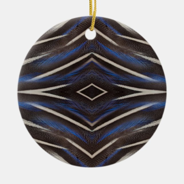 Diamond guinea fowl feather design ceramic ornament (Front)