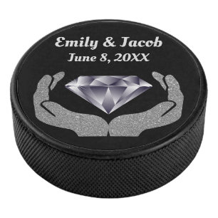 Diamond Hands Wedding Hockey Puck