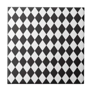Diamond Harlequin Pattern in Black and White Tile