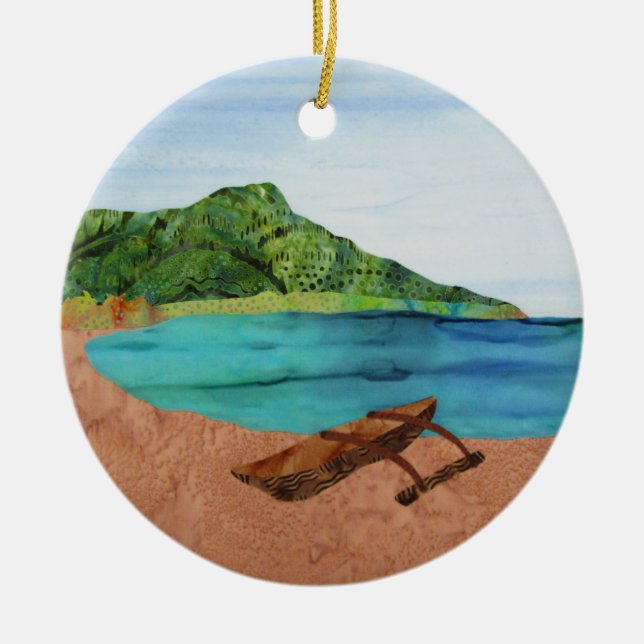 Diamond Head Hawaii Oahu Outrigger Beach Ornament (Front)
