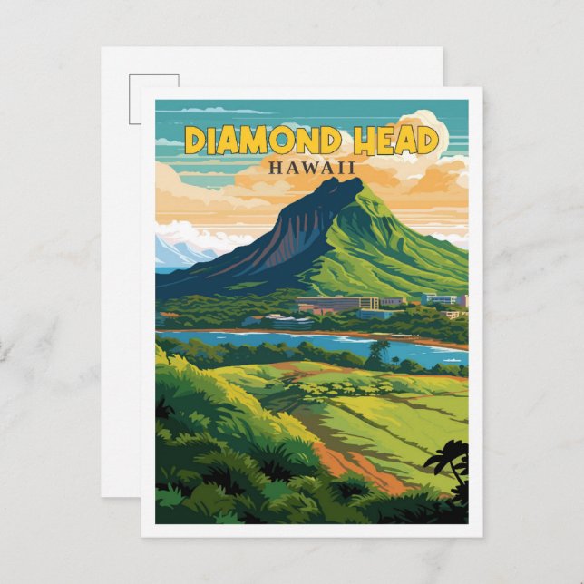 Diamond Head Hawaii vintage travel illustration Postcard (Front/Back)