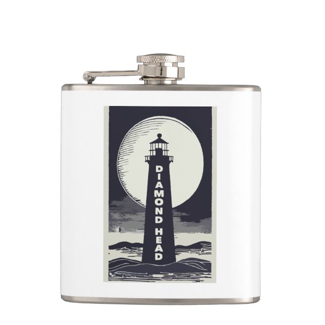 Diamond Head Lighthouse Hawaii Moon Hip Flask (Front)