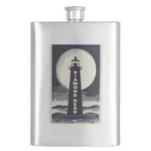 Diamond Head Lighthouse Hawaii Moon Hip Flask
