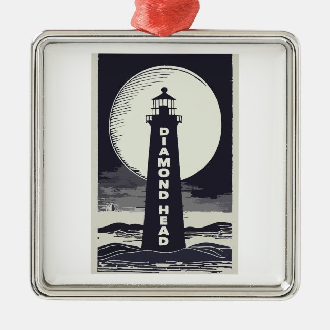 Diamond Head Lighthouse Hawaii Moon Metal Ornament (Front)