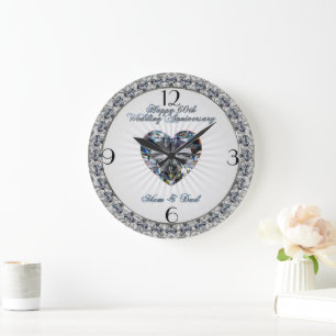 Diamond Heart 60th Wedding Anniversary Clock