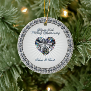 Diamond Heart 60th Wedding Anniversary Ornament