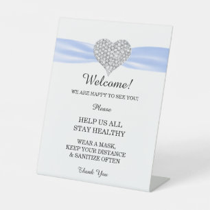 Diamond Heart Blue Ribbon Wedding Safety Pedestal Sign