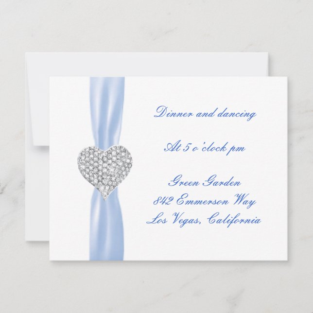 Diamond Heart Blue Wedding Reception Card (Front)