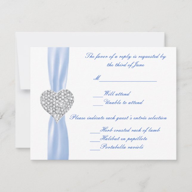 Diamond Heart Blue Wedding Response Card (Front)