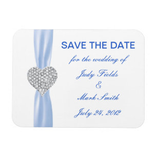 Diamond Heart Blue Wedding Save The Date Magnet