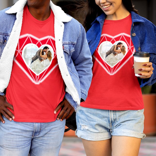 Diamond Heart Couple Photo Red Valentine's Day  T-Shirt (Creator Uploaded)