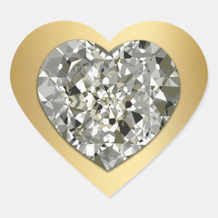 Diamond Heart On Gold Seals And Stickers