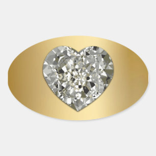 Diamond Heart On Gold Seals And Stickers