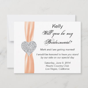 Diamond Heart Orange Wedding Bridesmaid Card