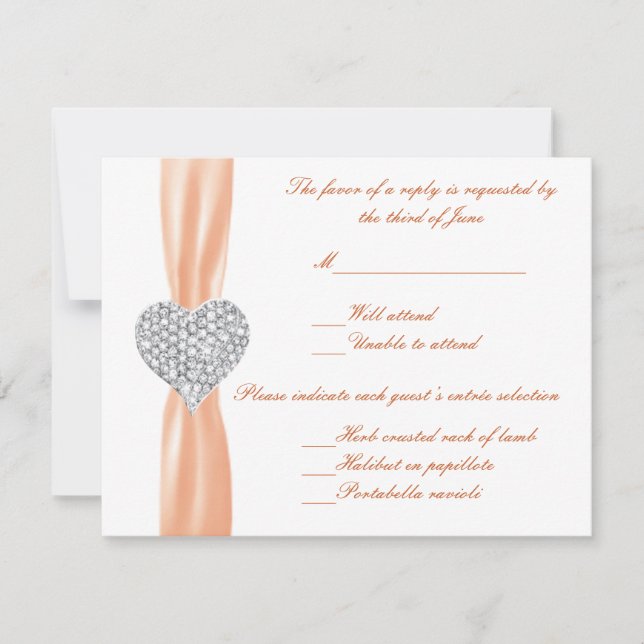 Diamond Heart Orange Wedding Response Card (Front)
