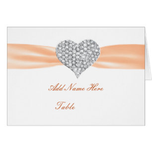 Diamond Heart Orange Wedding Table Place Card