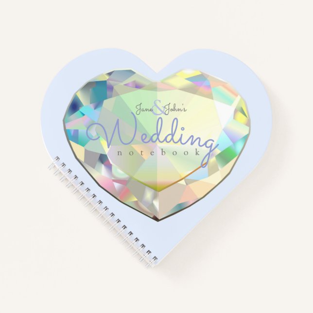 Diamond Heart Pale Blue Wedding Notes Notebook (Front)