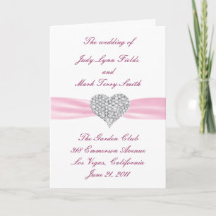 Diamond Heart Pink Wedding Program Card