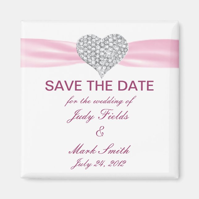 Diamond Heart Pink Wedding Save The Date Magnet (Front)