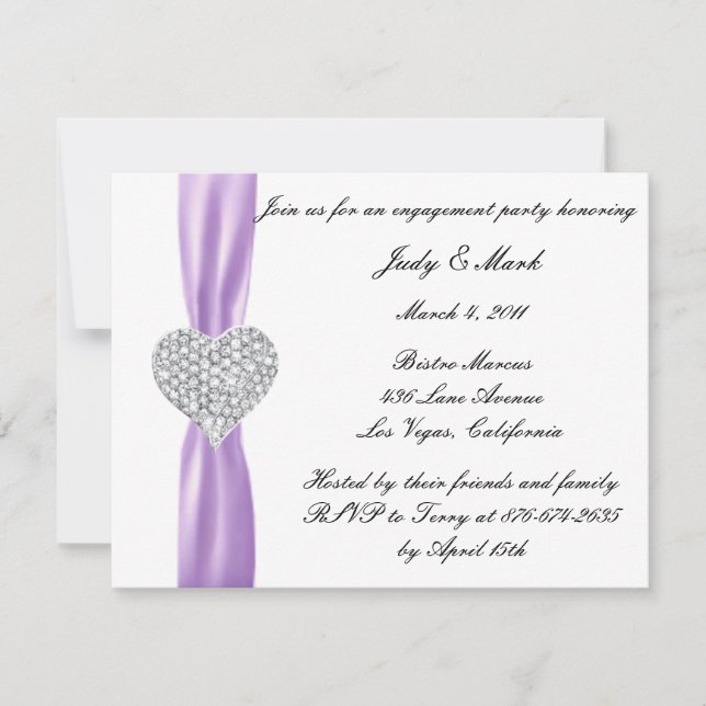 Diamond Heart Purple Engagement Party Invitation (Front)