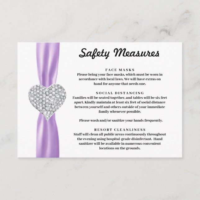 Diamond Heart Purple Ribbon Safety Measures Enclosure Card (Front)