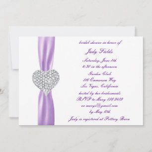 Diamond Heart Purple Wedding Bridal Shower Invite