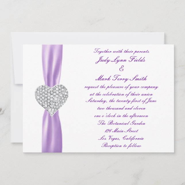 Diamond Heart Purple Wedding Invitation (Front)