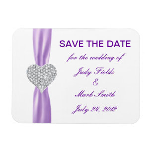 Diamond Heart Purple Wedding Save The Date Magnet