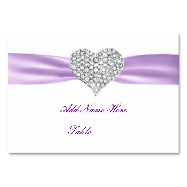 Diamond Heart Purple Wedding Table Place Card (Front)