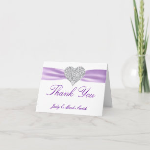 Diamond Heart Purple Wedding Thank You Card