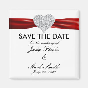Diamond Heart Red Wedding Save The Date Magnet
