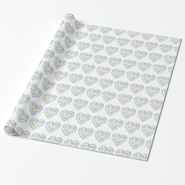Diamond heart watercolor art patterned wrap wrapping paper (Unrolled)