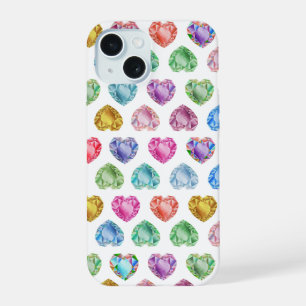 Diamond Heart Watercolor Pattern Cute Pastel Girly iPhone 15 Case