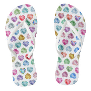Diamond Heart Watercolor Pattern Cute Pastel Girly Thongs
