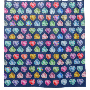 Diamond Heart Watercolor Pattern Navy Blue Girl Shower Curtain