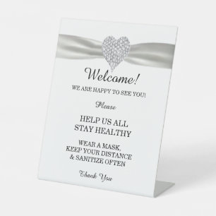 Diamond Heart White Ribbon Wedding Safety Pedestal Sign
