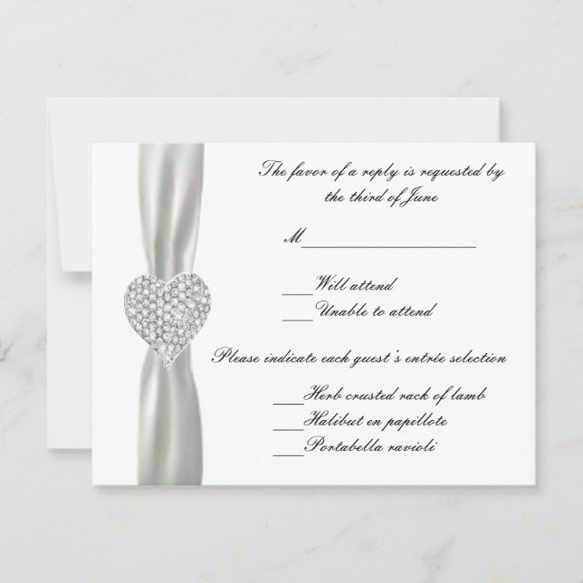 Diamond Heart White Wedding Response Card (Front)
