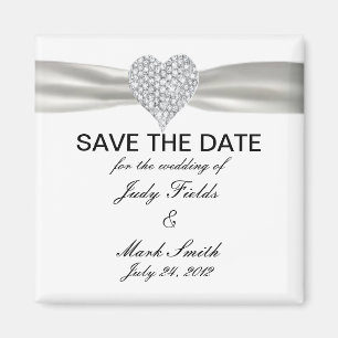 Diamond Heart White Wedding Save The Date Magnet
