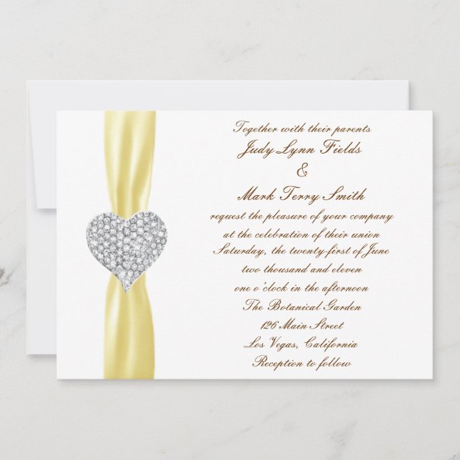 Diamond Heart Yellow Wedding Invitation (Front)