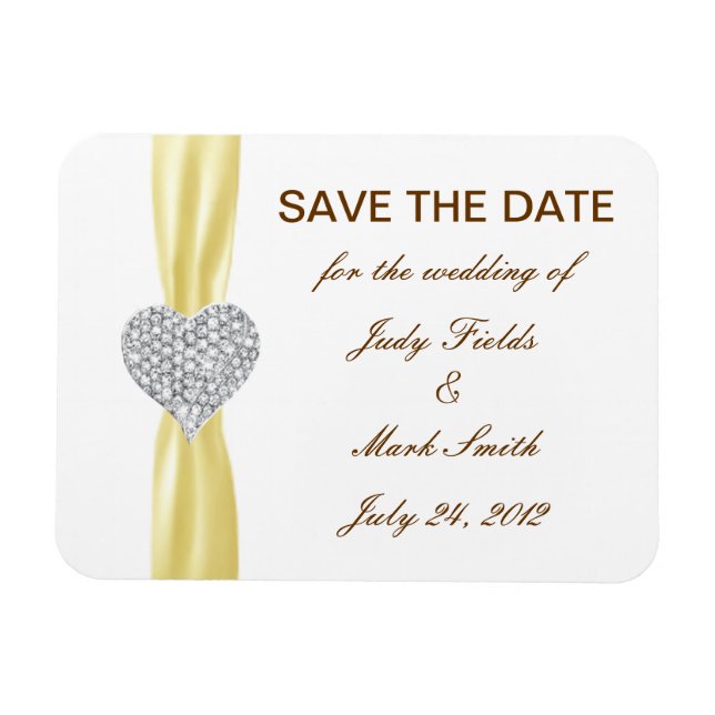 Diamond Heart Yellow Wedding Save The Date Magnet (Horizontal)