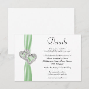Diamond Hearts Green Ribbon Wedding Details Enclosure Card