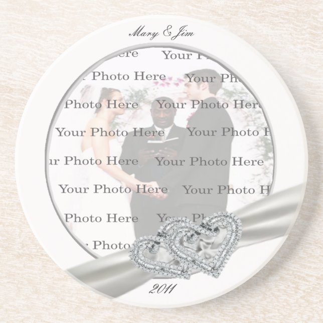 Diamond Hearts White Wedding Coaster (Front)