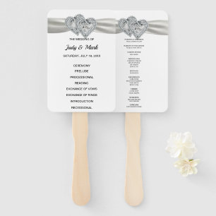 Diamond Hearts White Wedding Program Fans