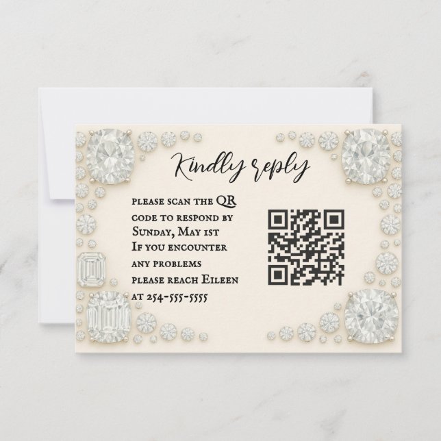 Diamond Heirloom QR Code Wedding RSVP Card (Front)