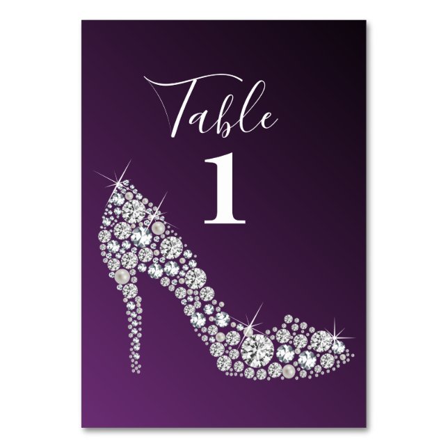 diamond high heels glitter elegant table number (Back)