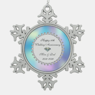 Diamond Holographic 10th Wedding Anniversary Snowflake Pewter Christmas Ornament