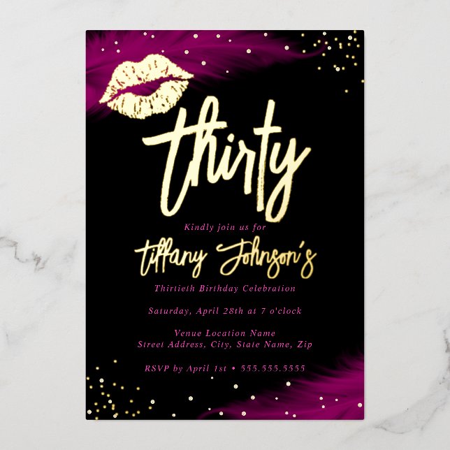 Diamond Hot Pink Gold Kiss 30th Birthday  (Front)